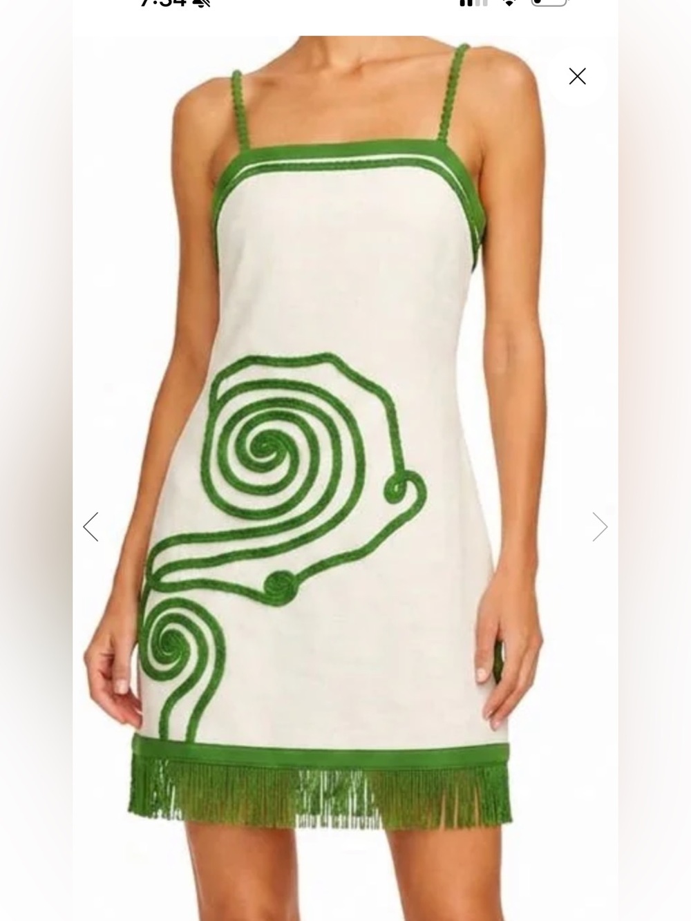 White Mini Dress with Green Spiral Trim